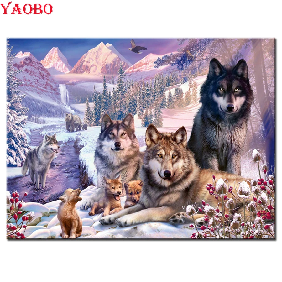 5d diy Лесной Волк семейная Алмазная картина полностью квадратная круглая дрель из