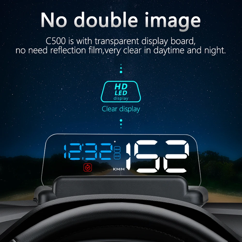 

C500 OBD2 HUD Head-Up Display EOBD Windshield Digital Car Speed Projector On-Board Computer Fuel Mileage Alarm