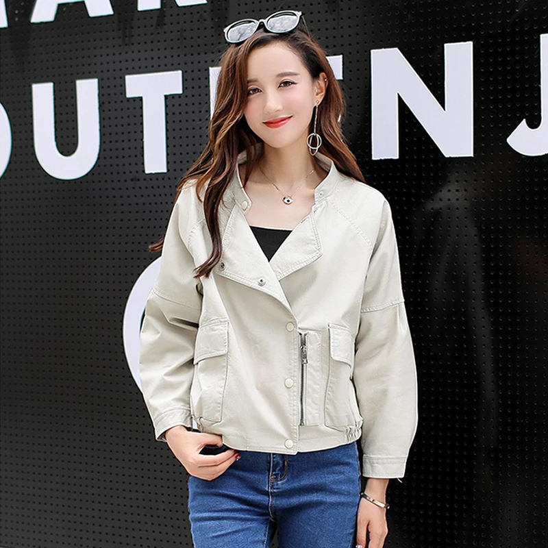 

Куртка женская короткая из экокожи, свободная повседневная шикарная Байкерская верхняя одежда с большими карманами, с эффектом потертости,...