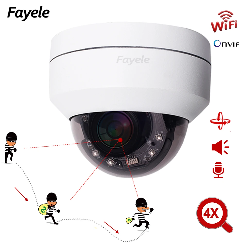 Купольная PTZ камера домашняя H.265 ИК 2 МП HD Wi Fi 1080P|Камеры видеонаблюдения| |