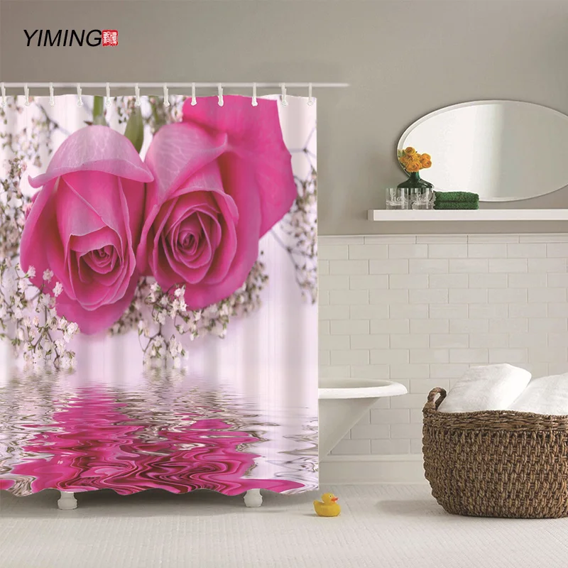 3D Розовая роза цветок занавеска для ванной из полиэстера декоративная дома с