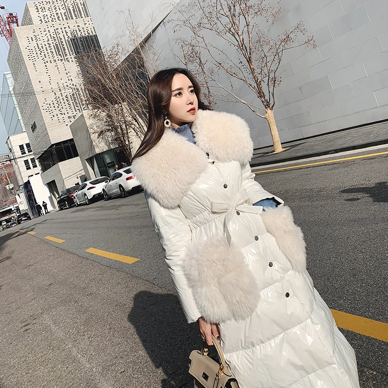 Женская куртка выше колена длинная с блестящей подкладкой из хлопка зима