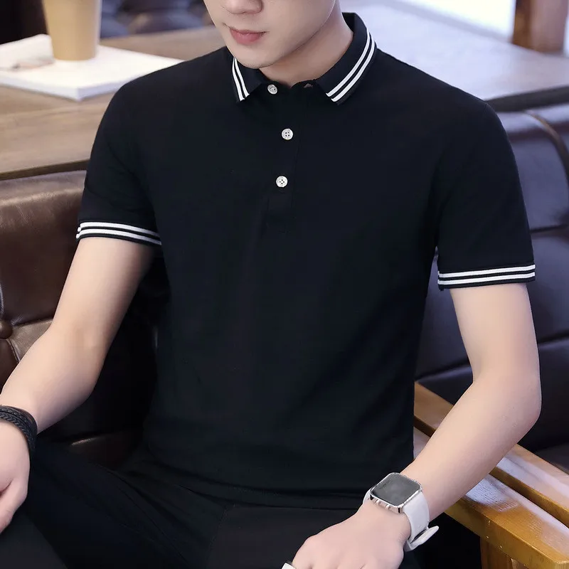 

3243-summer Korean version of the trend of self-cultivation round neck t-shirt embroidered cotton men
