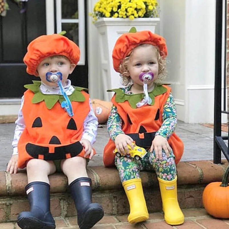

TONSEN Happy Halloween! Baby Boy Girl Clothes Sets Lovely Halloween Pumpkin Design Romper Jumpsuit+Hat+Shoes Photography Cosplay