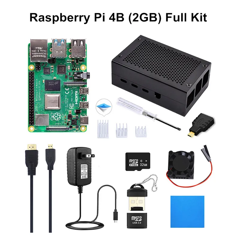 Оригинальный комплект для Raspberry Pi 4B 2 Гб ОЗУ 4 Model B с 32 Microsd алюминиевый чехол
