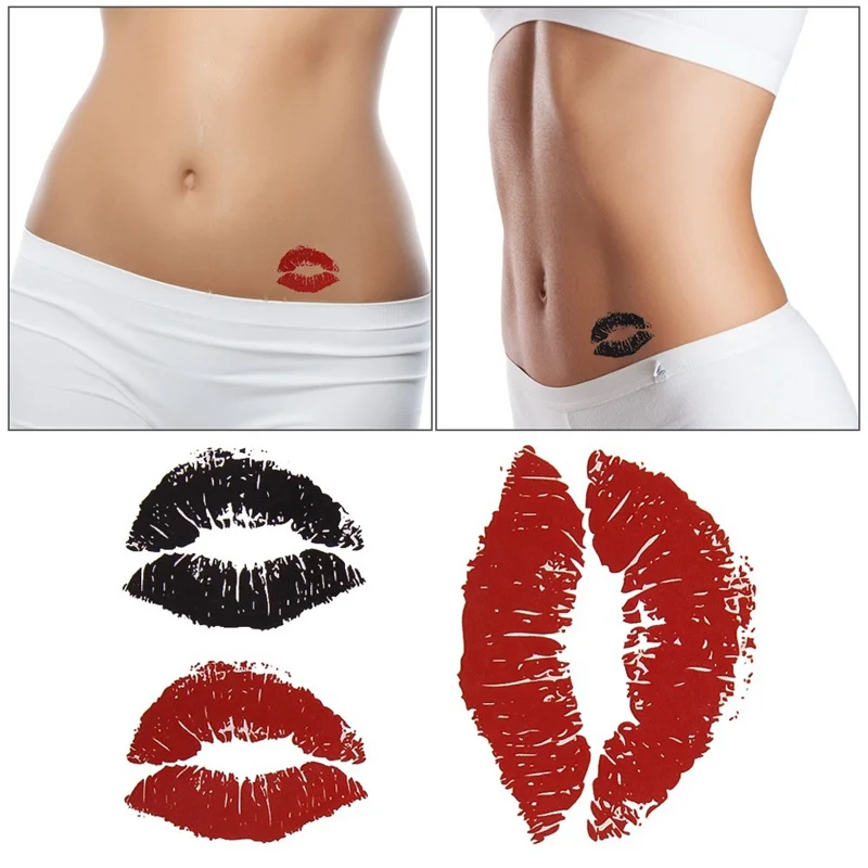 

1 PC 105*60mm Temporary Tattoo Stickers Black/Red Sexy Kiss Lips Tattoo Patch Waterproof Sweat Disposable Tattoo Decor