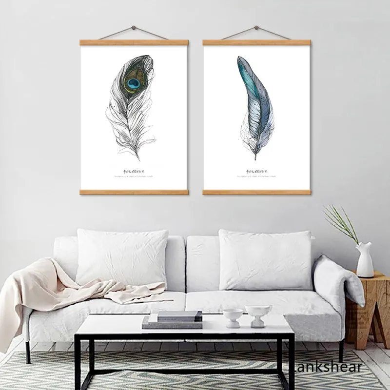 Скандинавский простой художественный холст с пером постеры и принты красочные