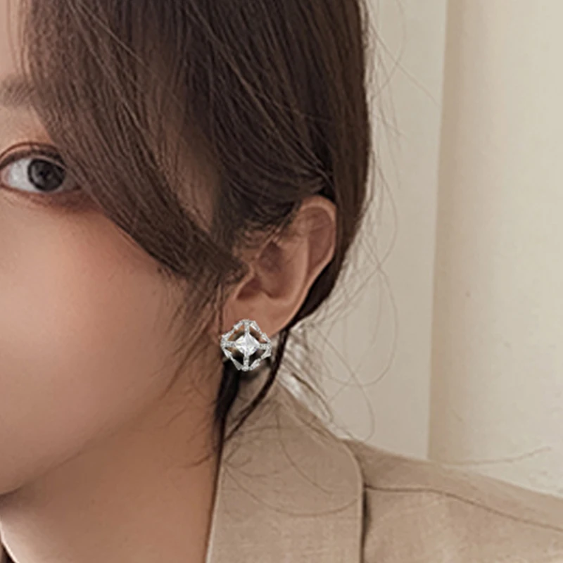 

Luxury temperament square stud earrings AAA cubic zirconia ladies wedding party jewelry Earrings