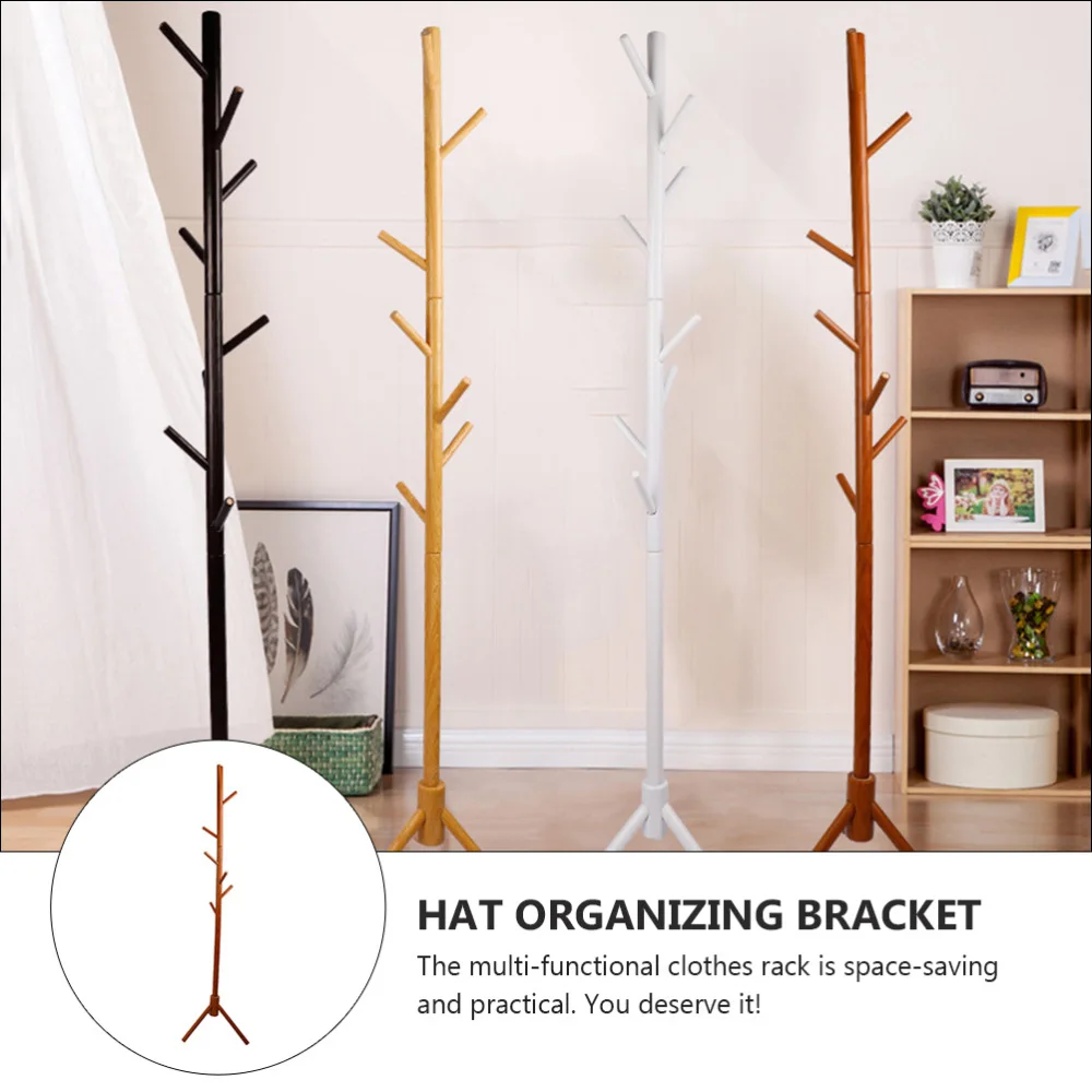 

1Pc Wooden Storage Rack Floor-type Hat Hanging Hook Decorative Bracket (Brown)