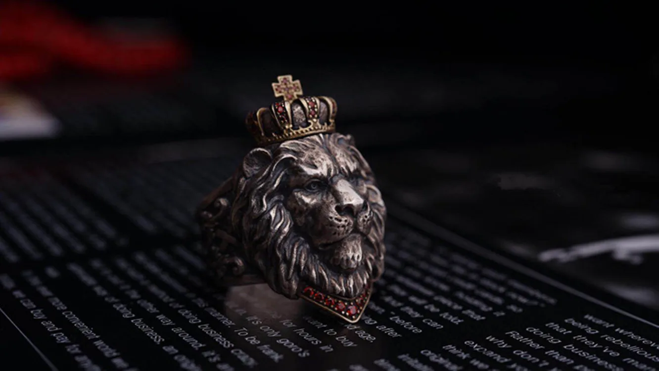 Модное Новое Винтажное кольцо с короной и львом, мужское кольцо с крестом и головой льва, властное мужское кольцо