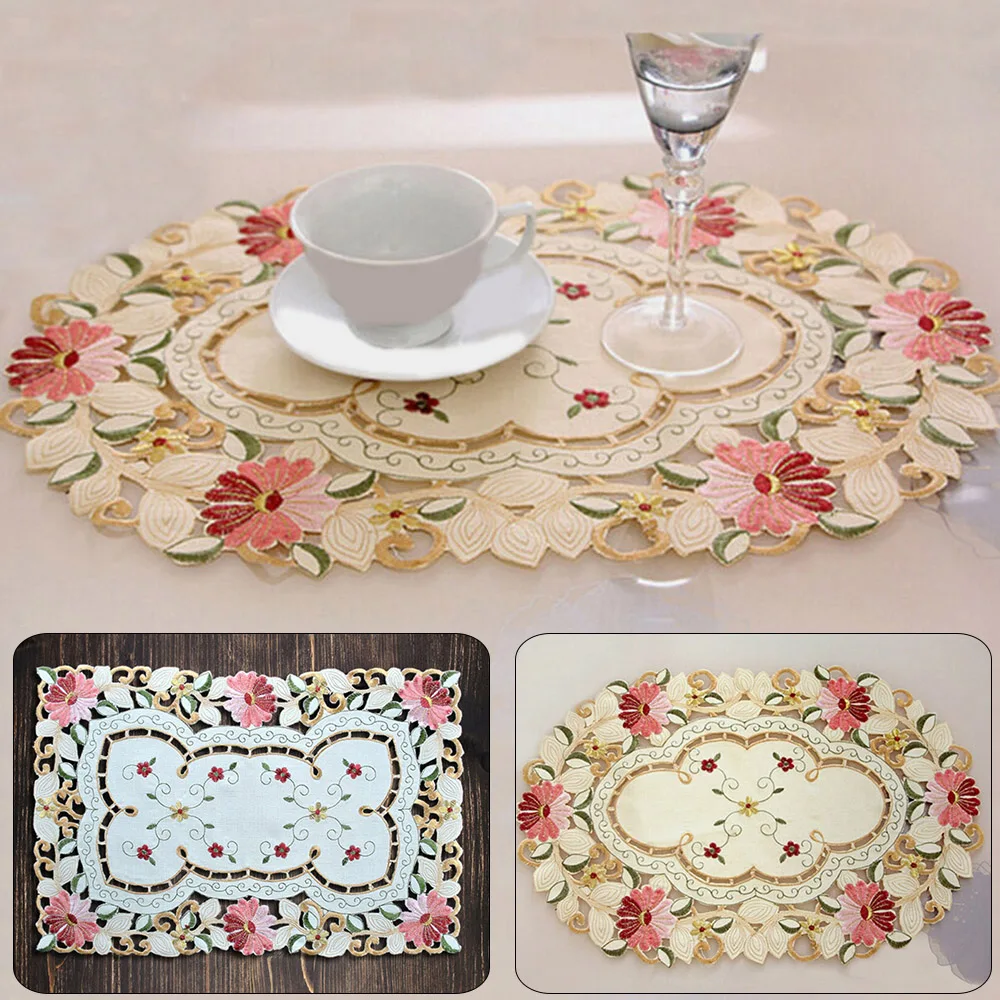 

Table Place Mat Vintage Embroidered Lace Placemat Tablecloth Cover Wedding Party