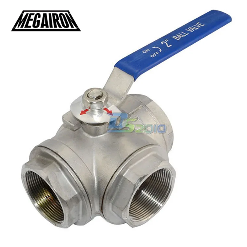 

MEGAIRON 1,25 "1-1/4" DN32 3 Way BSPT SS316 Тип L женский Mountin Pad шаровой клапан фитинги Винил ручка WOG1000