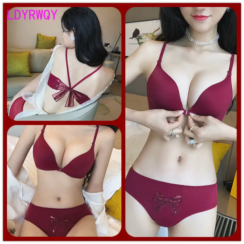 

Net celebrity butterfly beautiful back buckle underwear feminine small chest gathered without steel ring adjustable bra set