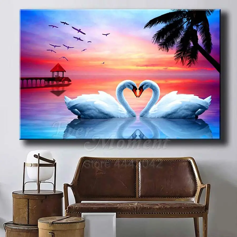 Когда либо в настоящий момент ручной работы 5D DIY алмазная живопись Лебедь любовь