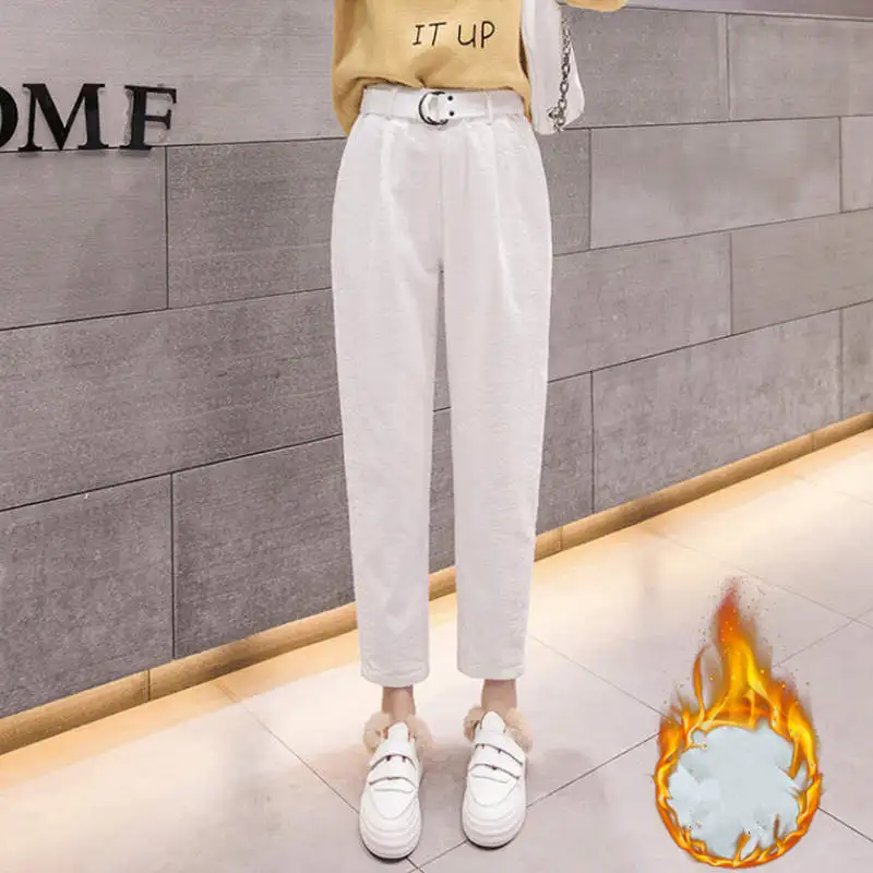 

3XL Plus Size Thick Corduroy Pants Female Autumn Winter Plus Velvet Harem Pants Casual Lambs Wool Stitching Warm Trousers C6836