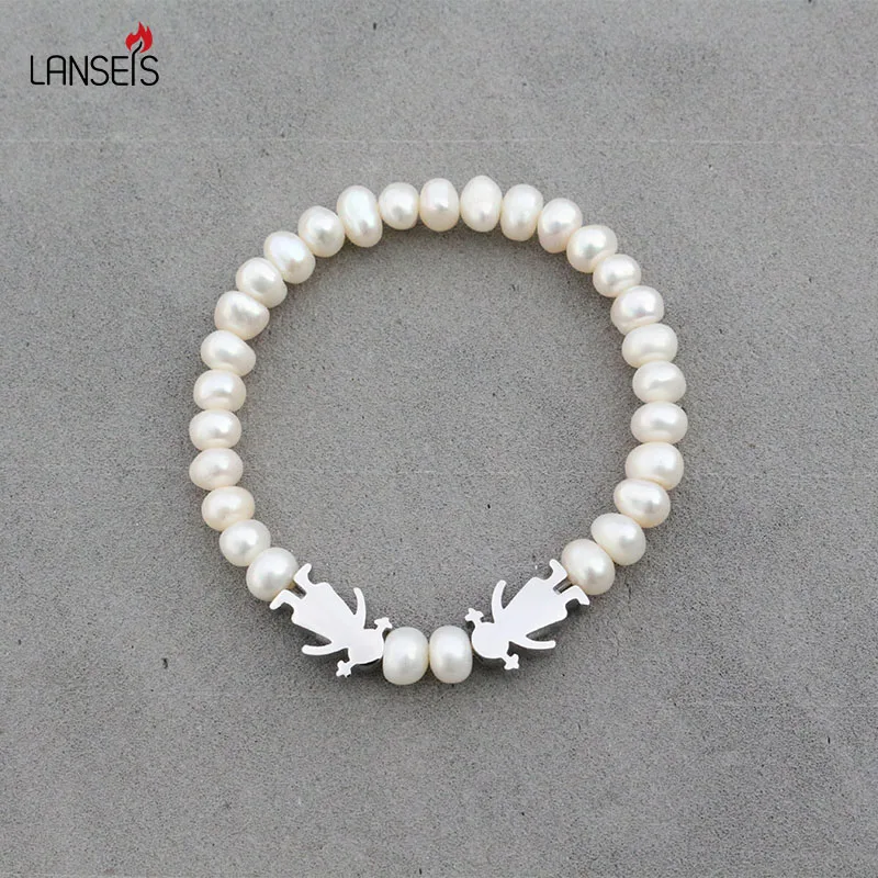 Браслет с белым жемчугом для счастливой девочки и мальчика 2 цвета свадебный