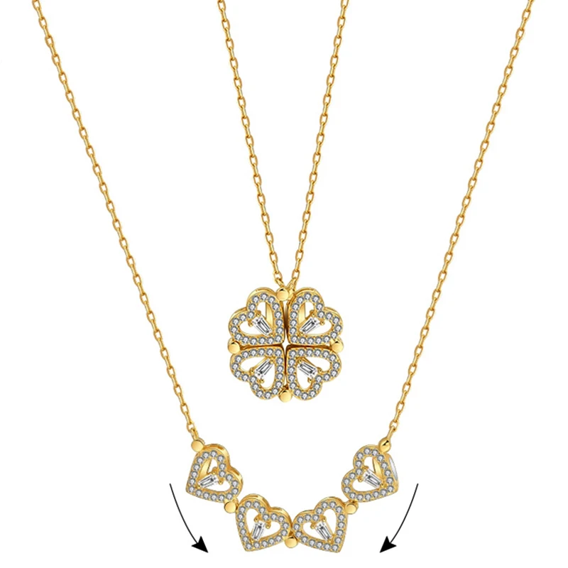 

LEEKER crystal heart flower pendant stainless steel necklace gold silver color chain unusual jewelry for women Chains ZD1 LK2