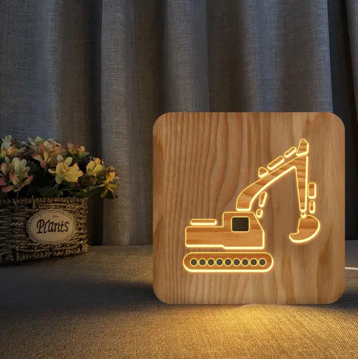 

Children's Room Led Night Light car truck Lamp ins LED Table Lights Christmas van excavator model Wood nightlight Decoration led