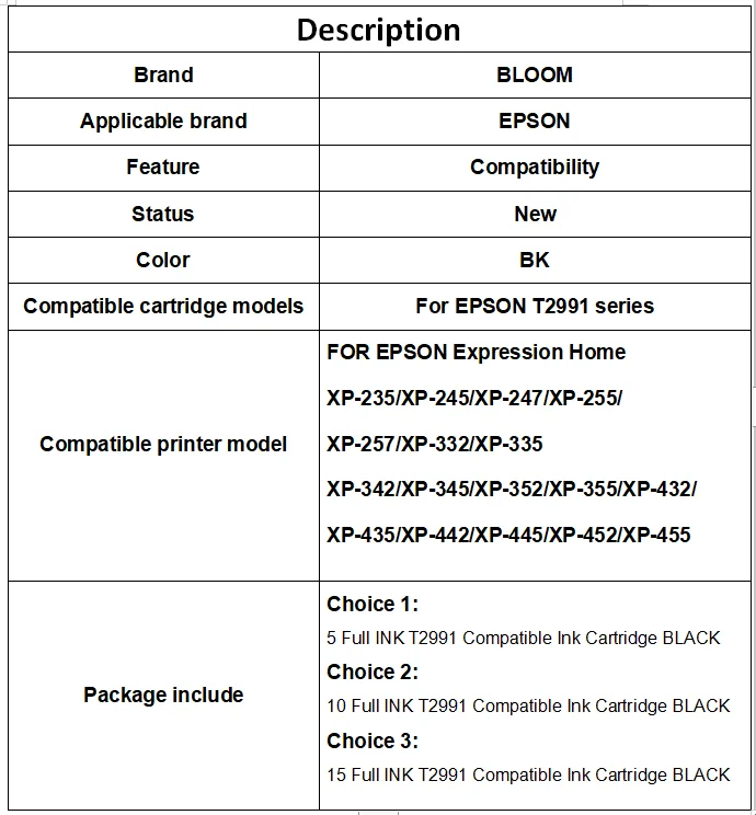 29XL T2991 bk E-2991 черный comptible картридж с чернилами для принтера EPSON XP-245 XP-247 XP-255 XP-257 XP-332 XP-342 XP-345 XP-352 принтер