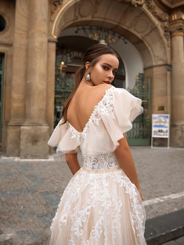 

Hi Shy Bride New Simple Wedding Dress Backless Sleeveless Design Chiffon Lace Bride Dresses Princess Dress Plus Size Tailor-made