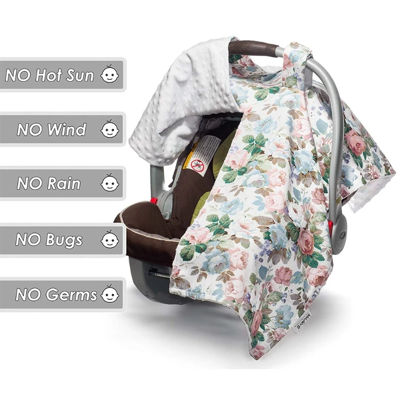 

2 in 1 Carseat Canopy with Nursing Cover Up with Flowers Design 97BC