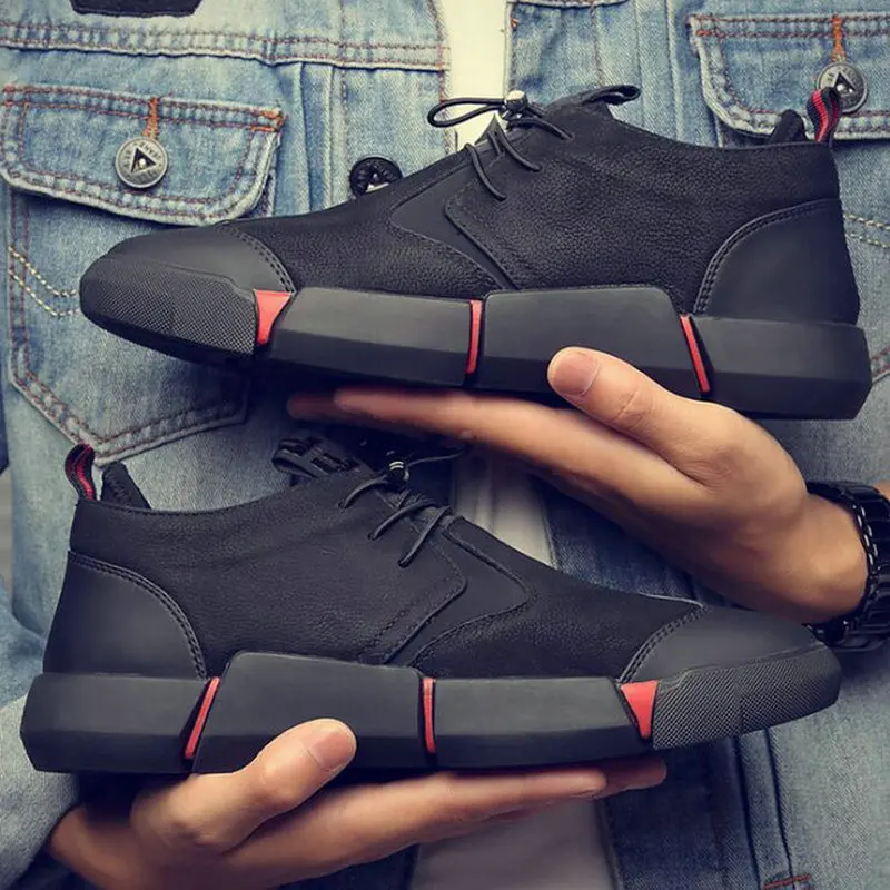 New Leather Men Shoes Breathable Casual All black flats sneaker shoes HD-65 |
