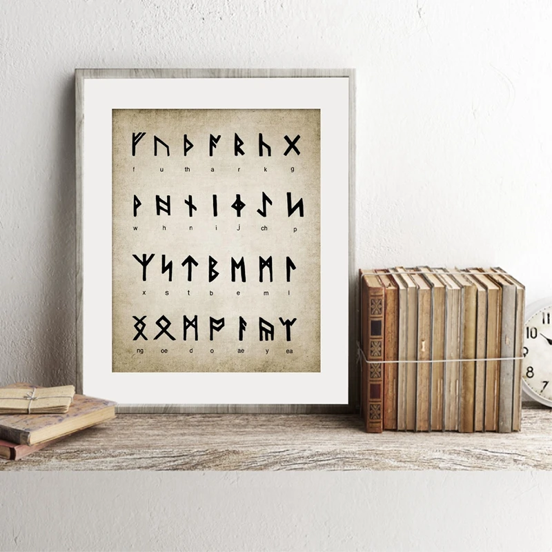 Runic Алфавит Печать Искусство гадания письмо волшебный викингов старый