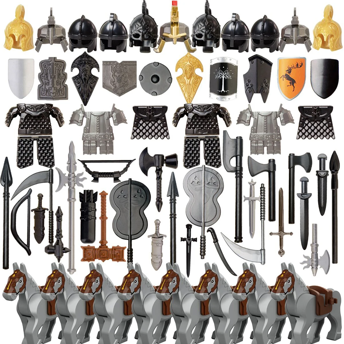

71Pcs Custom Medieval Ancient Rome Egypt Building Block Figure Weapon Helmet Armor Kit (small particle building blocks figures)