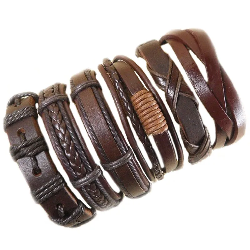 D40 Случайный 10 шт./лот мужские s браслеты homme boho pulseira Женская бижутерия панк-рок кожа браслет Дружба подарки для мужчин WP3 - Окраска металла: D40