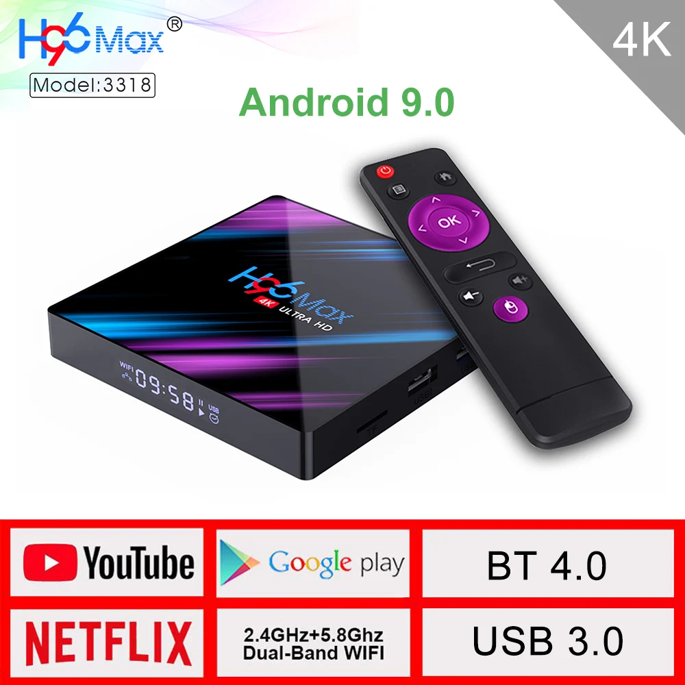 H96MAX 3318 Smart TV Box 4K Ultra HDR Android 8 1 Встроенный 2 4G/5 8G двухдиапазонный Wifi Bluetooth 4 0 потоковый