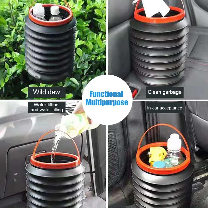 Auto Round Leak-proof Folding Storage Bin Car Portable Telescopic Trash Can Mini Household Outdoor Retractable Water Bucket 4L C |