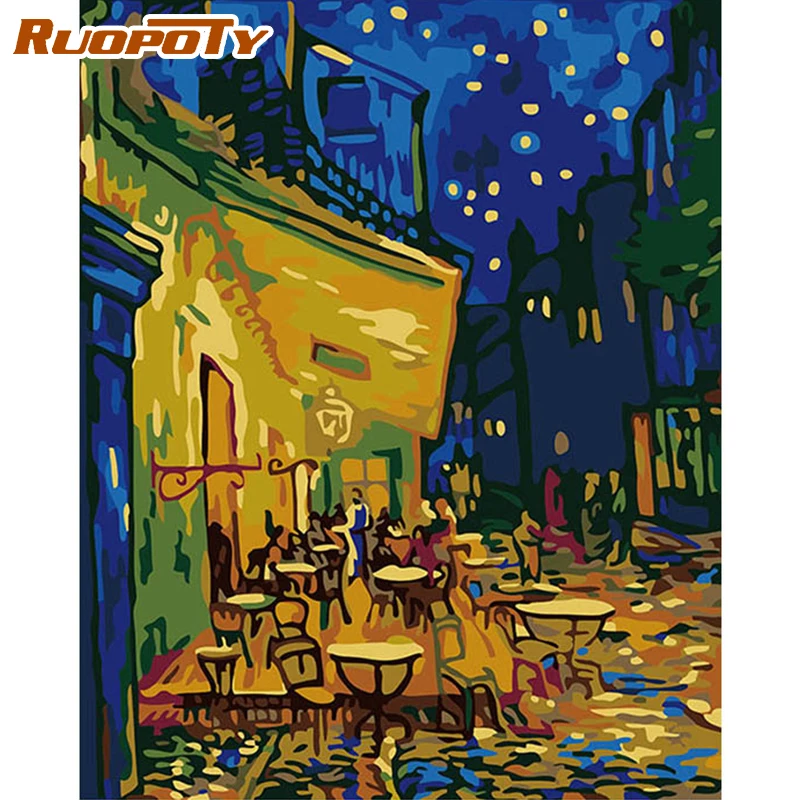 RUOPOTY Frameless DIY Painting By Numbers Van Gogh Picture Coffee Paint By Numbers Handpainted Oil Painting For Home Decors