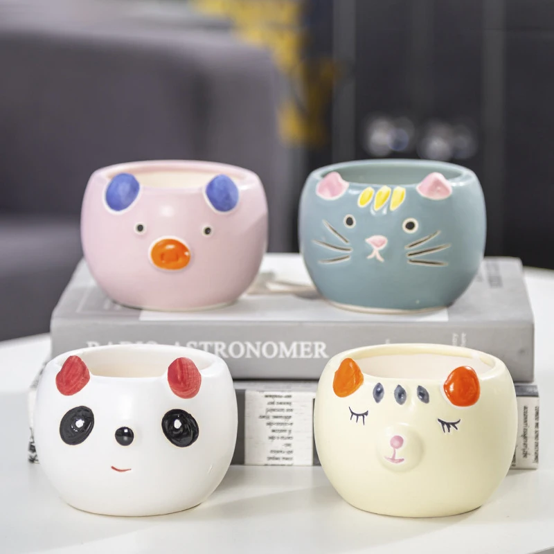 

Korean Cartoon Animal Succulent Ceramic Mini Flower Pot Creative Hand Painted Desktop Green Plant Basin Home Balcony Gardening