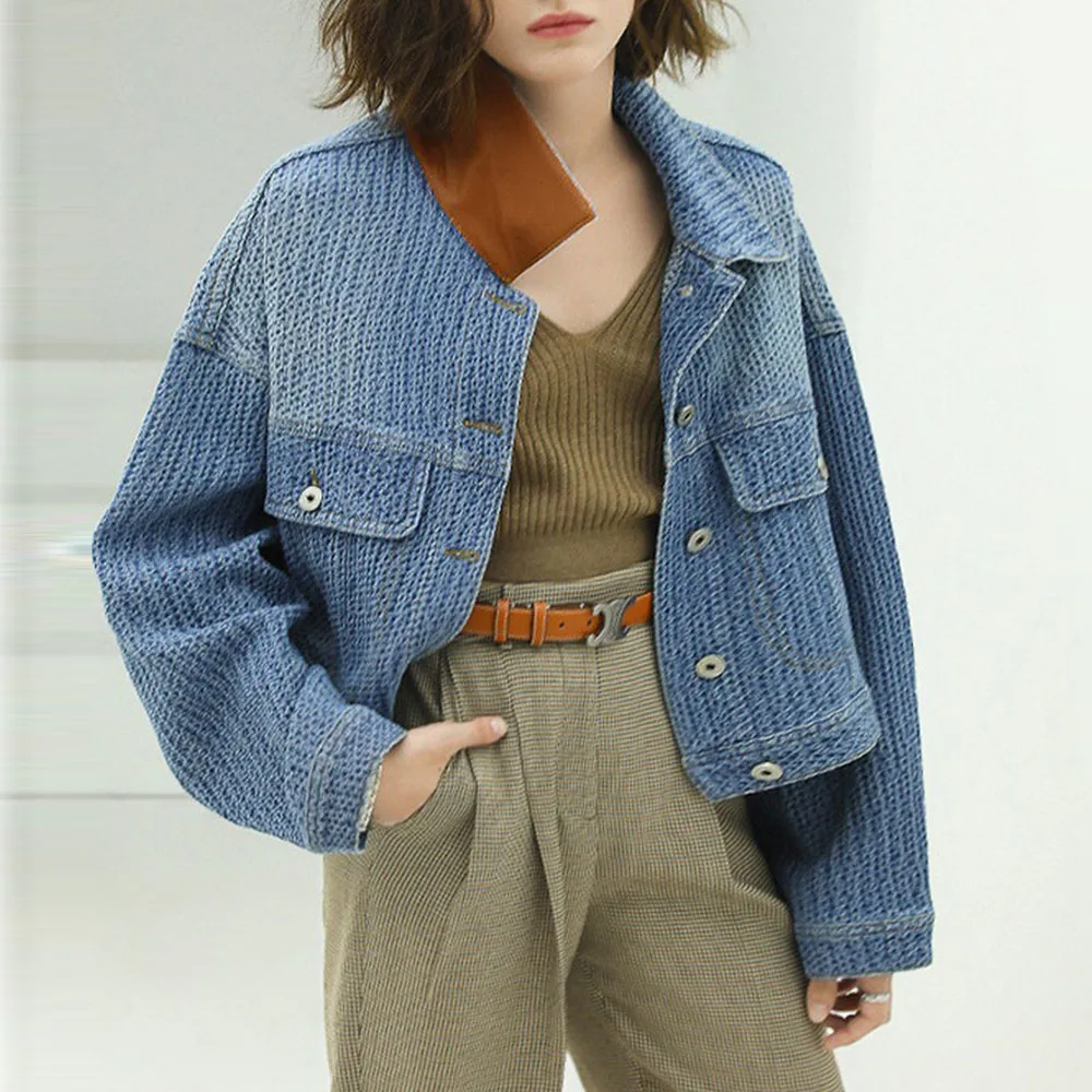 Женская джинсовая куртка в клетку новый однотонный кардиган Повседневная