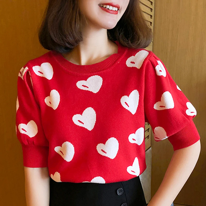 Женская трикотажная футболка с пышными рукавами shintimes летняя Милая в стиле