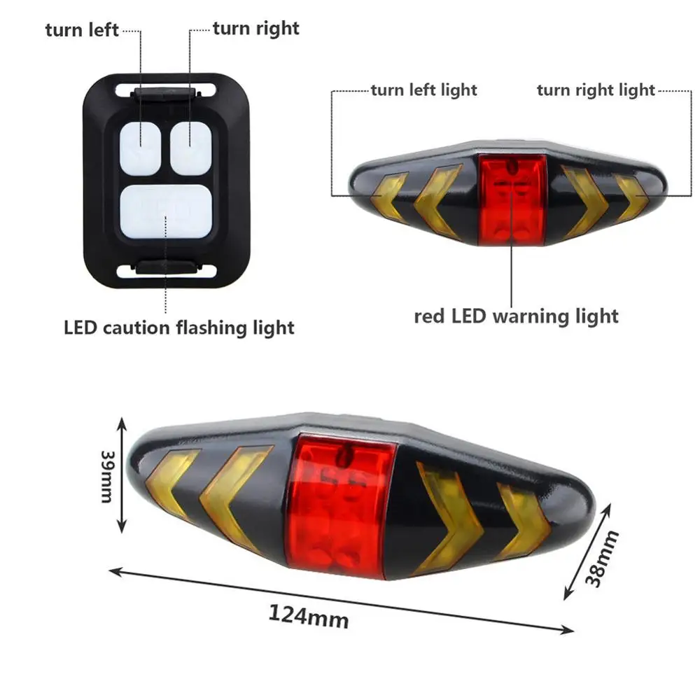 

Bike Turning Signal Wireless Remote Mountain Bike Taillights Cycling Lights Remote Control LED Warning Lamp Flashing Headlights
