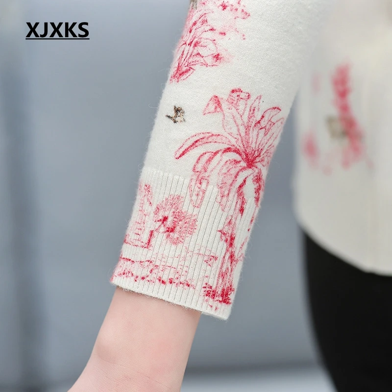 Женский свитер с круглым вырезом XJXKS шерстяной джемпер длинным рукавом и