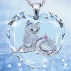 В форме сердца из белого стекла с украшением в виде кристаллов с рисунком кота кулон ожерелье для женщин ожерелье мода животных бабочка аксессуары вечерние Jewelr