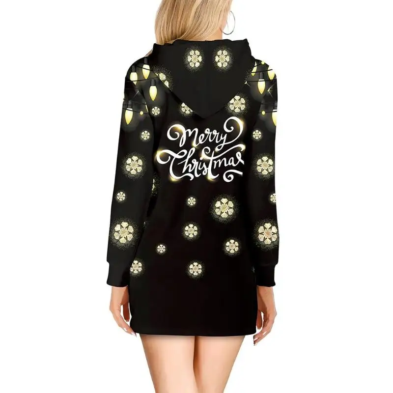 Пуловер женский длинный рукав олень Снежинка печать Рождество толстовки