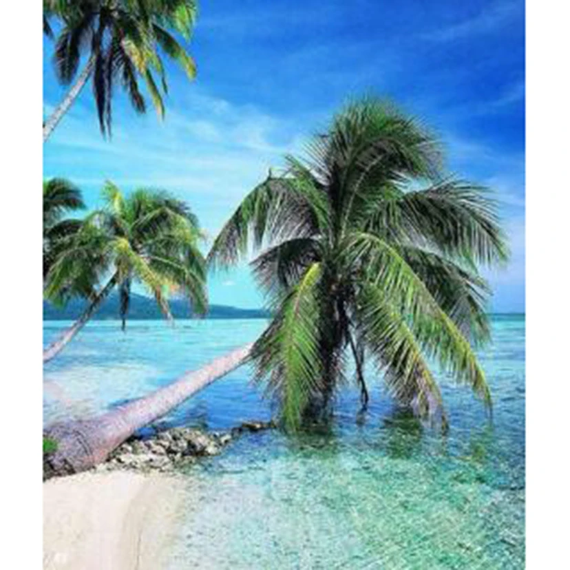 

Diamond Painting 5D DIY Square/Round Diamond Landscape Painting Seaside Coconut Tree Scenery Picture Cross Stitch Gift Art TX543