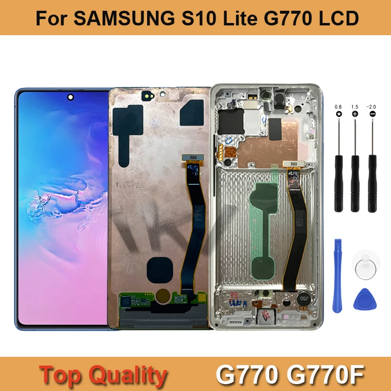 Pantalla LCD t&aacute;ctil de 100% pulgadas para SAMSUNG Galaxy S10 Lite G770F, montaje de digitalizador con herramientas gratuitas, color blanco/Negro, probado al 6,7-0