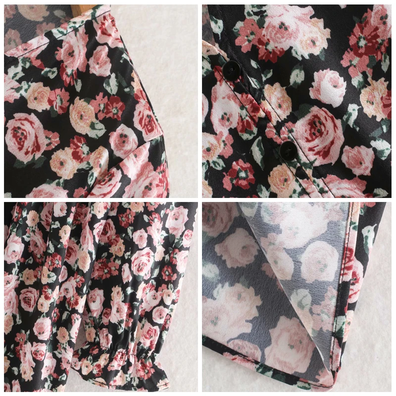 ROHOPO/розовое платье миди с цветочным принтом и розами топы v образным вырезом