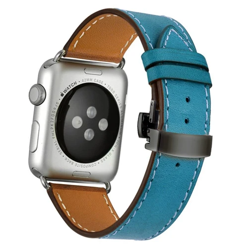 Black buckle Кожаный ремешок для Apple watch band 4 44 мм 40 мм correa iwatch 5 4 3 2 ремешок 42 мм 38 мм Пряжка бабочка Apple watch 4 аксессуары - Цвет ремешка: Black buckle