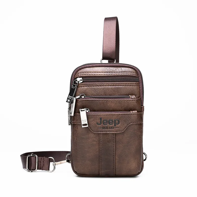577-Brown JEEP BULUO многофункциональная маленькая нагрудная сумка на ремне, сумка на талию для мужчин, новая модная повседневная мужская сумка через плечо - Цвет: 577-Brown