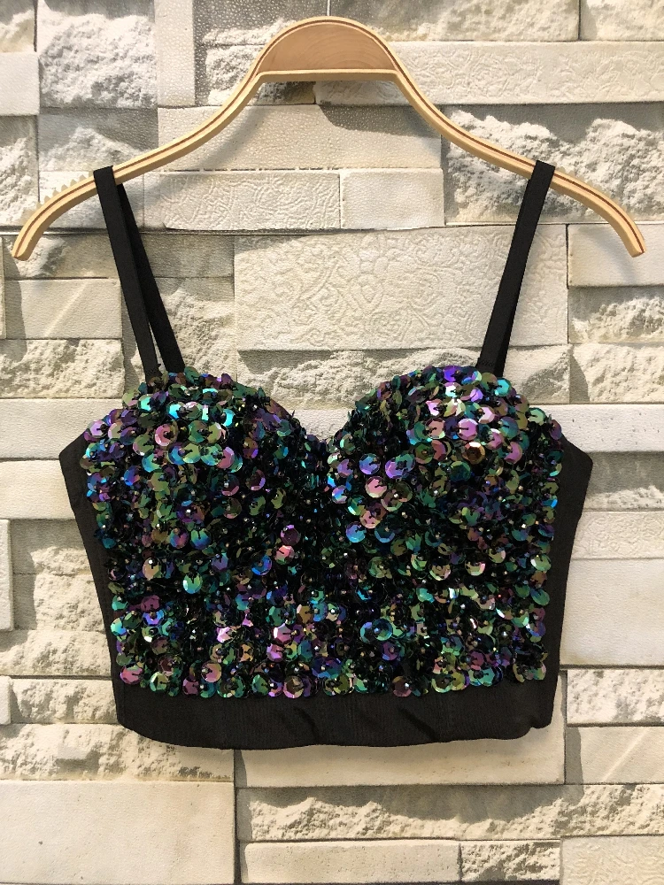 Женский топ без рукавов с блестками тонкий высокой талией сексуальный бюстье