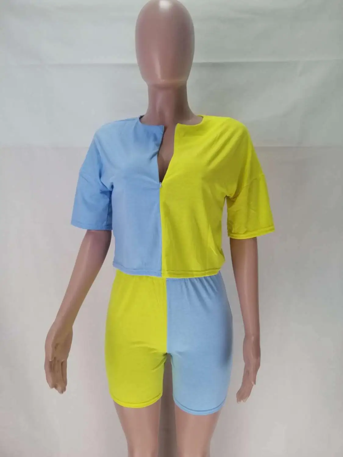 

Casual Color patchwork Women Two Pieces SetsF Front Zipper Tracksuits Sport Suit Leggings Outfits Summer Cloth For Women