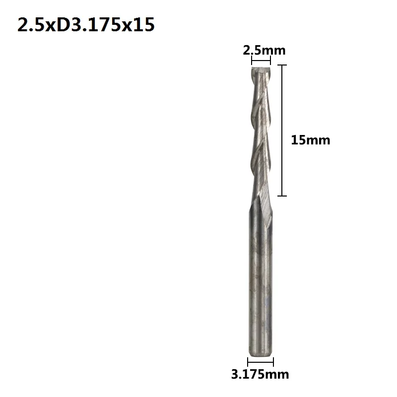 2.5xD3.175x15 XCAN 10 шт. 3,175 хвостовика 2 флейты плоский конец мельницы Спираль ЧПУ Бит для лазерной гравировки плоская фреза 0,8/1/1,5/2,0/2,5/3,175 мм - Длина режущей кромки: 2.5xD3.175x15