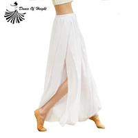 flowy classical dance pant loose two layers chiffon trouser wide leg with side split sexy body rhyme outfit folk dance wear red