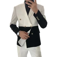 mens blazer hombre semi black red white double breasted blazer masculino slim wedding prom fashion stitching mens blazer men