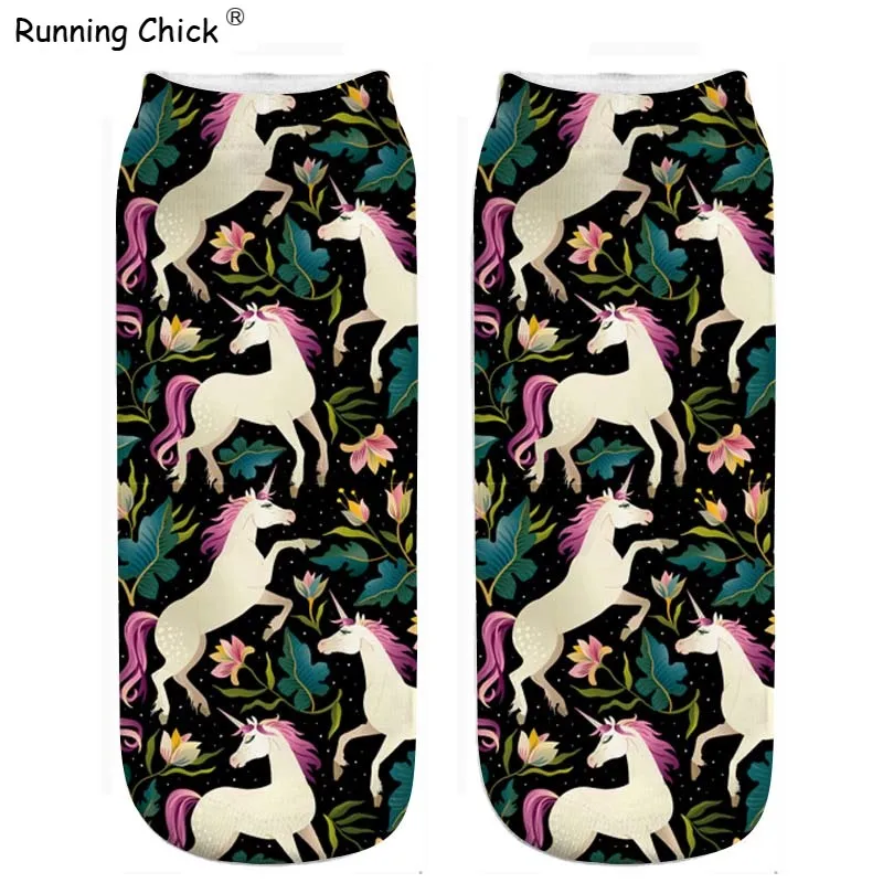 Бегущий цыпленок единорог с цветами двухсторонний принт длина 25 см носки для